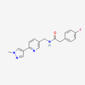 molecular formula C18H17FN4O B2470631 2-(4-fluorophenyl)-N-((6-(1-methyl-1H-pyrazol-4-yl)pyridin-3-yl)methyl)acetamide CAS No. 2034466-54-9