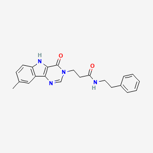 molecular formula C22H22N4O2 B2470638 3-(8-methyl-4-oxo-4,5-dihydro-3H-pyrimido[5,4-b]indol-3-yl)-N-phenethylpropanamide CAS No. 1105212-39-2