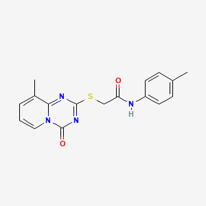 molecular formula C17H16N4O2S B2470643 2-(9-methyl-4-oxopyrido[1,2-a][1,3,5]triazin-2-yl)sulfanyl-N-(4-methylphenyl)acetamide CAS No. 896339-28-9
