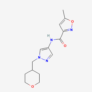 molecular formula C14H18N4O3 B2470650 5-methyl-N-(1-((tetrahydro-2H-pyran-4-yl)methyl)-1H-pyrazol-4-yl)isoxazole-3-carboxamide CAS No. 1705312-70-4