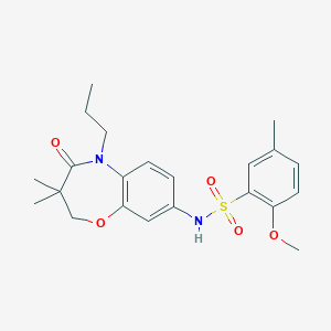 molecular formula C22H28N2O5S B2470658 N-(3,3-dimethyl-4-oxo-5-propyl-2,3,4,5-tetrahydrobenzo[b][1,4]oxazepin-8-yl)-2-methoxy-5-methylbenzenesulfonamide CAS No. 921997-48-0