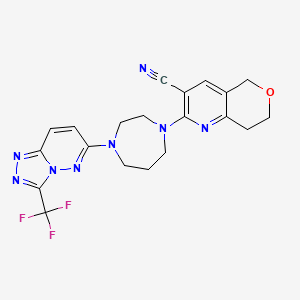 molecular formula C20H19F3N8O B2470663 2-[4-[3-(三氟甲基)-[1,2,4]三唑并[4,3-b]哒嗪-6-基]-1,4-二氮杂环戊烷-1-基]-7,8-二氢-5H-吡喃并[4,3-b]吡啶-3-碳腈 CAS No. 2380087-89-6