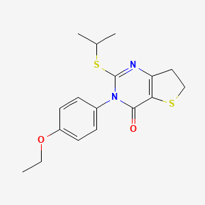 molecular formula C17H20N2O2S2 B2470669 3-(4-ethoxyphenyl)-2-(isopropylthio)-6,7-dihydrothieno[3,2-d]pyrimidin-4(3H)-one CAS No. 686772-60-1