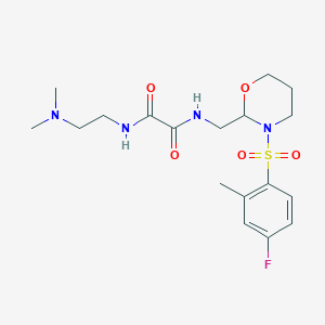 molecular formula C18H27FN4O5S B2470671 N-[2-(dimethylamino)ethyl]-N'-{[3-(4-fluoro-2-methylbenzenesulfonyl)-1,3-oxazinan-2-yl]methyl}ethanediamide CAS No. 872987-06-9