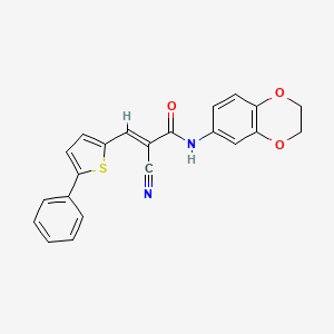 molecular formula C22H16N2O3S B2470672 (E)-2-氰基-N-(2,3-二氢-1,4-苯并二噁英-6-基)-3-(5-苯硫代吩-2-基)丙-2-烯酰胺 CAS No. 1424702-01-1