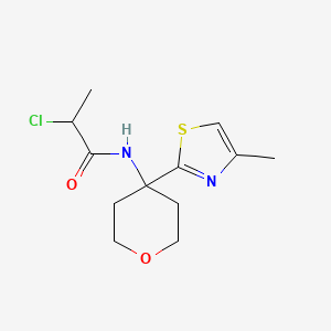 molecular formula C12H17ClN2O2S B2470674 2-Chloro-N-[4-(4-methyl-1,3-thiazol-2-yl)oxan-4-yl]propanamide CAS No. 2411223-55-5