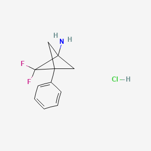 molecular formula C11H12ClF2N B2470678 2,2-二氟-3-苯基双环[1.1.1]戊烷-1-胺;盐酸盐 CAS No. 2375269-28-4