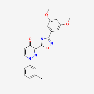 molecular formula C22H20N4O4 B2470679 2-fluoro-N-(2-{6-[(3-morpholin-4-ylpropyl)amino][1,2,4]triazolo[4,3-b]pyridazin-3-yl}ethyl)benzamide CAS No. 1112374-04-5