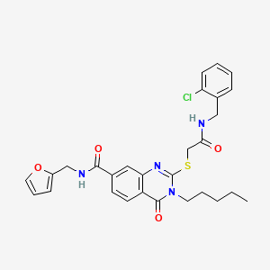 molecular formula C28H29ClN4O4S B2470681 2-[2-[(2-chlorophenyl)methylamino]-2-oxoethyl]sulfanyl-N-(furan-2-ylmethyl)-4-oxo-3-pentylquinazoline-7-carboxamide CAS No. 451467-56-4