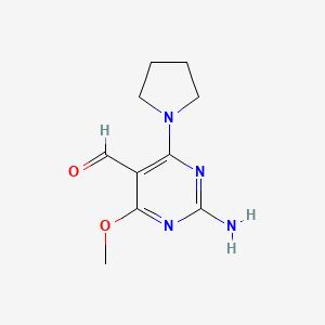 molecular formula C10H14N4O2 B2470685 2-Amino-4-Methoxy-6-Pyrrolidin-1-ylpyrimidin-5-carbaldehyd CAS No. 930395-97-4