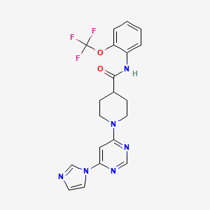 molecular formula C20H19F3N6O2 B2470691 1-(6-(1H-imidazol-1-yl)pyrimidin-4-yl)-N-(2-(trifluoromethoxy)phenyl)piperidine-4-carboxamide CAS No. 1351621-13-0