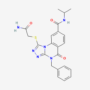 molecular formula C22H22N6O3S B2470695 1-((2-amino-2-oxoethyl)thio)-4-benzyl-N-isopropyl-5-oxo-4,5-dihydro-[1,2,4]triazolo[4,3-a]quinazoline-8-carboxamide CAS No. 1105232-03-8