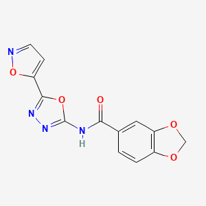 molecular formula C13H8N4O5 B2470712 N-(5-(isoxazol-5-yl)-1,3,4-oxadiazol-2-yl)benzo[d][1,3]dioxole-5-carboxamide CAS No. 946313-38-8