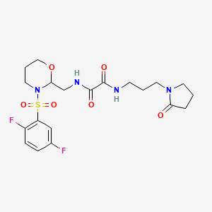 molecular formula C20H26F2N4O6S B2470713 N1-((3-((2,5-二氟苯基)磺酰基)-1,3-恶唑烷-2-基)甲基)-N2-(3-(2-氧代吡咯烷-1-基)丙基)草酰胺 CAS No. 872976-70-0
