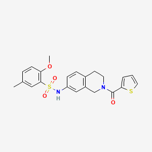 molecular formula C22H22N2O4S2 B2470722 2-甲氧基-5-甲基-N-(2-(噻吩-2-羰基)-1,2,3,4-四氢异喹啉-7-基)苯磺酰胺 CAS No. 955651-25-9