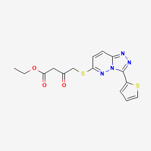 molecular formula C15H14N4O3S2 B2470741 Ethyl 3-oxo-4-[(3-thiophen-2-yl-[1,2,4]triazolo[4,3-b]pyridazin-6-yl)sulfanyl]butanoate CAS No. 868967-09-3