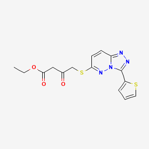 molecular formula C15H14N4O3S2 B2470741 3-氧代-4-[(3-噻吩-2-基-[1,2,4]三唑并[4,3-b]哒嗪-6-基)硫代]丁酸乙酯 CAS No. 868967-09-3