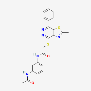 molecular formula C22H19N5O2S2 B2470754 N-(3-乙酰氨基苯基)-2-((2-甲基-7-苯基噻唑并[4,5-d]嘧啶-4-基)硫代)乙酰胺 CAS No. 946255-49-8