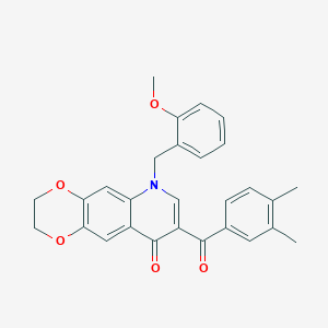 molecular formula C28H25NO5 B2470755 8-(3,4-Dimethylbenzoyl)-6-[(2-methoxyphenyl)methyl]-2,3-dihydro-[1,4]dioxino[2,3-g]quinolin-9-one CAS No. 866810-89-1