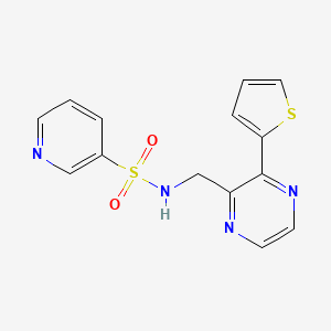 molecular formula C14H12N4O2S2 B2470757 N-((3-(thiophen-2-yl)pyrazin-2-yl)methyl)pyridine-3-sulfonamide CAS No. 2034613-91-5