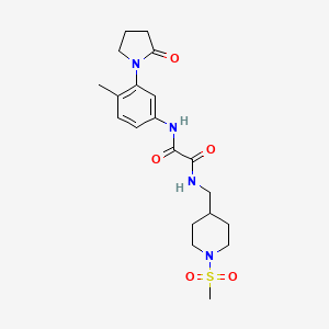 molecular formula C20H28N4O5S B2470768 N1-(4-methyl-3-(2-oxopyrrolidin-1-yl)phenyl)-N2-((1-(methylsulfonyl)piperidin-4-yl)methyl)oxalamide CAS No. 1286726-14-4