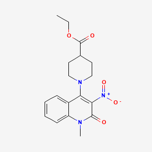 molecular formula C18H21N3O5 B2470771 Ethyl 1-(1-methyl-3-nitro-2-oxo-1,2-dihydroquinolin-4-yl)piperidine-4-carboxylate CAS No. 850227-99-5