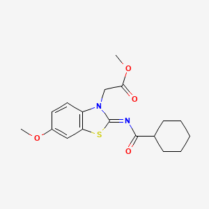 molecular formula C18H22N2O4S B2470774 (Z)-methyl 2-(2-((cyclohexanecarbonyl)imino)-6-methoxybenzo[d]thiazol-3(2H)-yl)acetate CAS No. 865199-89-9