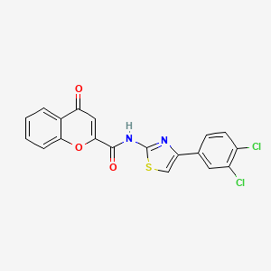 molecular formula C19H10Cl2N2O3S B2470777 N-(4-(3,4-dichlorophenyl)thiazol-2-yl)-4-oxo-4H-chromene-2-carboxamide CAS No. 361166-38-3