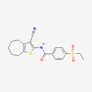 molecular formula C19H20N2O3S2 B2470790 N-(3-cyano-5,6,7,8-tetrahydro-4H-cyclohepta[b]thiophen-2-yl)-4-ethylsulfonylbenzamide CAS No. 898446-81-6