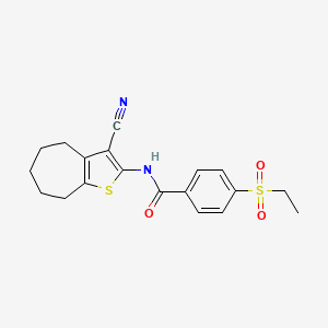 molecular formula C19H20N2O3S2 B2470790 N-(3-氰基-5,6,7,8-四氢-4H-环庚[b]噻吩-2-基)-4-乙磺酰基苯甲酰胺 CAS No. 898446-81-6