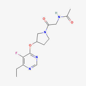 molecular formula C14H19FN4O3 B2470797 N-(2-(3-((6-乙基-5-氟嘧啶-4-基)氧代)吡咯烷-1-基)-2-氧代乙基)乙酰胺 CAS No. 2034328-63-5