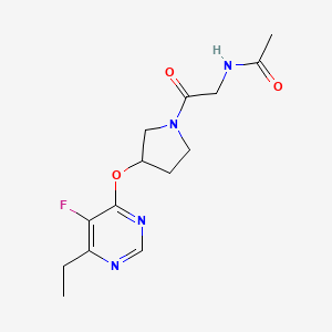 molecular formula C14H19FN4O3 B2470797 N-(2-(3-((6-éthyl-5-fluoropyrimidin-4-yl)oxy)pyrrolidin-1-yl)-2-oxoéthyl)acétamide CAS No. 2034328-63-5