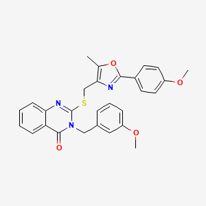 molecular formula C28H25N3O4S B2470800 3-(3-methoxybenzyl)-2-(((2-(4-methoxyphenyl)-5-methyloxazol-4-yl)methyl)thio)quinazolin-4(3H)-one CAS No. 1114827-76-7