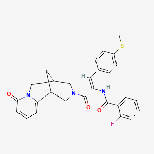 molecular formula C28H26FN3O3S B2470810 (Z)-2-fluoro-N-(1-(4-(methylthio)phenyl)-3-oxo-3-(8-oxo-5,6-dihydro-1H-1,5-methanopyrido[1,2-a][1,5]diazocin-3(2H,4H,8H)-yl)prop-1-en-2-yl)benzamide CAS No. 450373-27-0