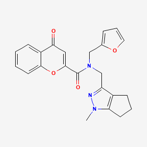 molecular formula C23H21N3O4 B2470847 N-(furan-2-ylmethyl)-N-((1-methyl-1,4,5,6-tetrahydrocyclopenta[c]pyrazol-3-yl)methyl)-4-oxo-4H-chromene-2-carboxamide CAS No. 1788677-54-2