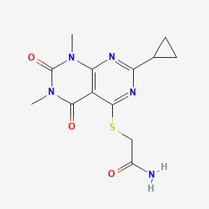 molecular formula C13H15N5O3S B2470852 2-((2-Cyclopropyl-6,8-dimethyl-5,7-dioxo-5,6,7,8-tetrahydropyrimido[4,5-d]pyrimidin-4-yl)thio)acetamide CAS No. 896677-52-4