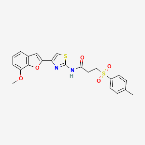 N-(4-(7-methoxybenzofuran-2-yl)thiazol-2-yl)-3-tosylpropanamide