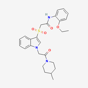 molecular formula C26H31N3O5S B2470869 N-(2-ethoxyphenyl)-2-((1-(2-(4-methylpiperidin-1-yl)-2-oxoethyl)-1H-indol-3-yl)sulfonyl)acetamide CAS No. 878059-84-8