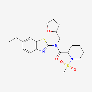molecular formula C21H29N3O4S2 B2470899 N-(6-乙基苯并[d]噻唑-2-基)-1-(甲磺酰基)-N-((四氢呋喃-2-基)甲基)哌啶-2-甲酰胺 CAS No. 1222628-33-2