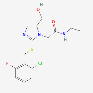 molecular formula C15H17ClFN3O2S B2470907 2-(2-((2-chloro-6-fluorobenzyl)thio)-5-(hydroxymethyl)-1H-imidazol-1-yl)-N-ethylacetamide CAS No. 921547-99-1