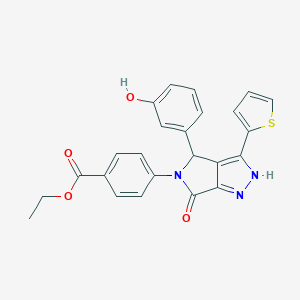 molecular formula C24H19N3O4S B247091 ethyl 4-(4-(3-hydroxyphenyl)-6-oxo-3-(2-thienyl)-4,6-dihydropyrrolo[3,4-c]pyrazol-5(1H)-yl)benzoate 