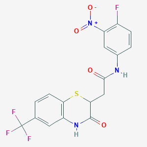 molecular formula C17H11F4N3O4S B2470925 N-(4-fluoro-3-nitrophenyl)-2-[3-oxo-6-(trifluoromethyl)-3,4-dihydro-2H-1,4-benzothiazin-2-yl]acetamide CAS No. 1105198-90-0