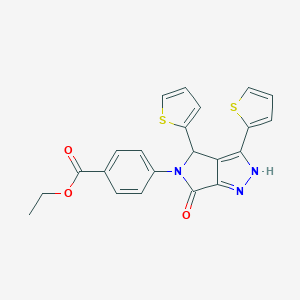 molecular formula C22H17N3O3S2 B247094 ethyl 4-(6-oxo-3,4-di(2-thienyl)-4,6-dihydropyrrolo[3,4-c]pyrazol-5(1H)-yl)benzoate 