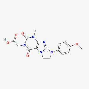 molecular formula C17H17N5O5 B2470944 2-(8-(4-methoxyphenyl)-1-methyl-2,4-dioxo-7,8-dihydro-1H-imidazo[2,1-f]purin-3(2H,4H,6H)-yl)acetic acid CAS No. 896675-86-8