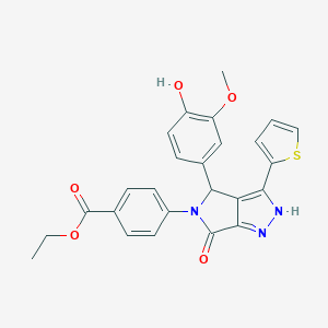 molecular formula C25H21N3O5S B247095 ethyl 4-[4-(4-hydroxy-3-methoxyphenyl)-6-oxo-3-thien-2-yl-4,6-dihydropyrrolo[3,4-c]pyrazol-5(1H)-yl]benzoate 