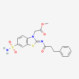 molecular formula C19H19N3O5S2 B2470950 methyl 2-[(2Z)-2-[(3-phenylpropanoyl)imino]-6-sulfamoyl-2,3-dihydro-1,3-benzothiazol-3-yl]acetate CAS No. 865199-29-7