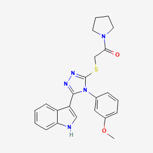 molecular formula C23H23N5O2S B2470959 2-((5-(1H-indol-3-yl)-4-(3-methoxyphenyl)-4H-1,2,4-triazol-3-yl)thio)-1-(pyrrolidin-1-yl)ethanone CAS No. 852145-39-2