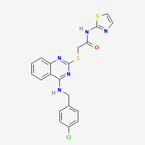 molecular formula C20H16ClN5OS2 B2470960 2-((4-((4-chlorobenzyl)amino)quinazolin-2-yl)thio)-N-(thiazol-2-yl)acetamide CAS No. 422532-14-7