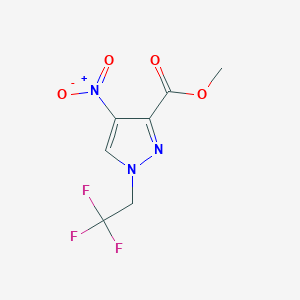 molecular formula C7H6F3N3O4 B2470966 methyl 4-nitro-1-(2,2,2-trifluoroethyl)-1H-pyrazole-3-carboxylate CAS No. 1856102-16-3