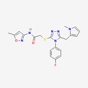 molecular formula C20H19FN6O2S B2470974 2-((4-(4-fluorophenyl)-5-((1-methyl-1H-pyrrol-2-yl)methyl)-4H-1,2,4-triazol-3-yl)thio)-N-(5-methylisoxazol-3-yl)acetamide CAS No. 847394-23-4